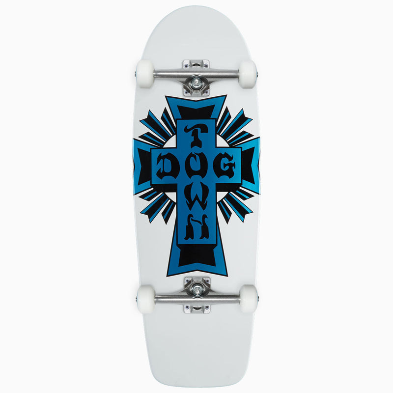 Dogtown Cross Logo 70s Rider Skateboard Complete - Gloss White/Metallic Blue Cross - 10.00