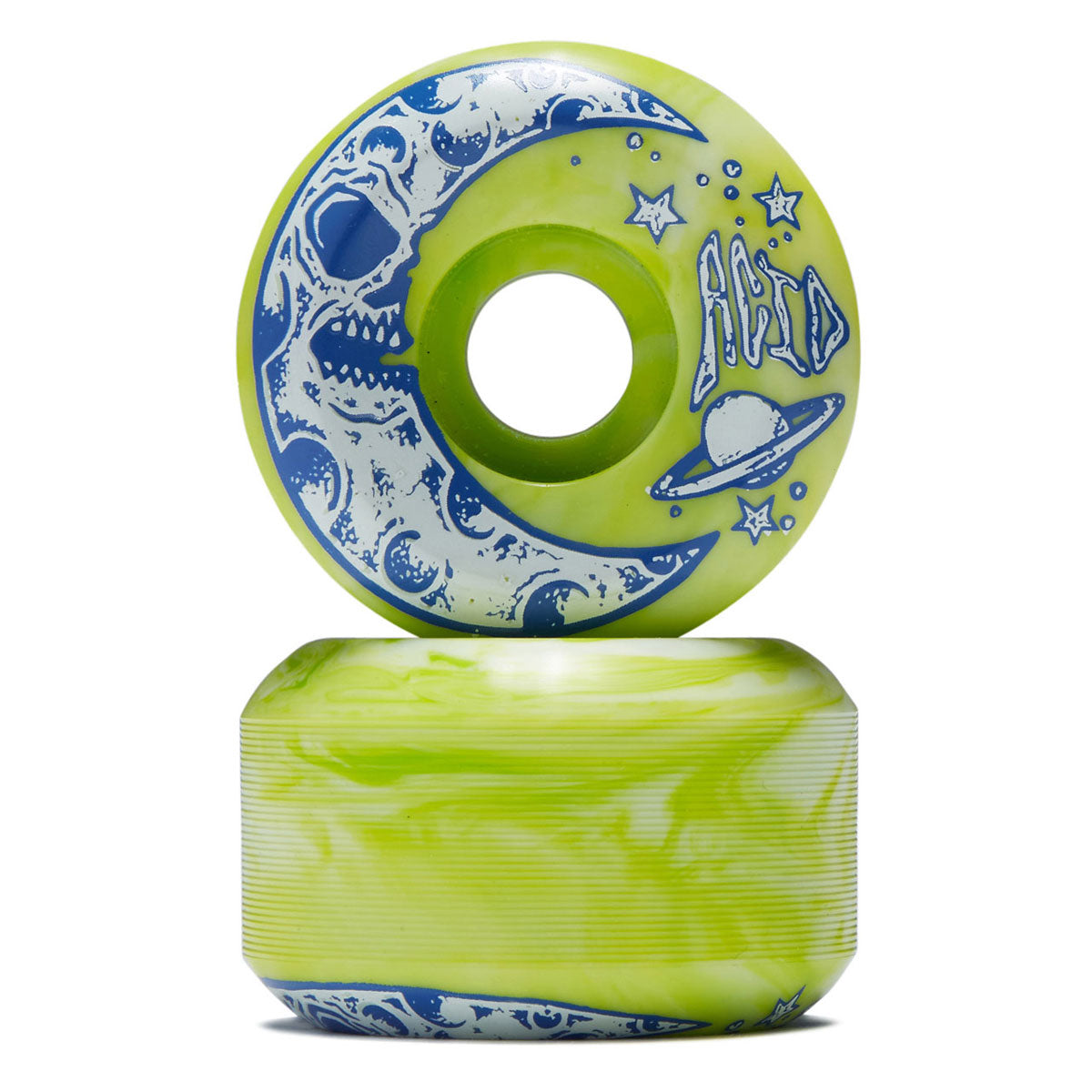 Acid Moon Type A 99a Side Cut Skateboard Wheels - Green/White Swirl - 53mm image 2