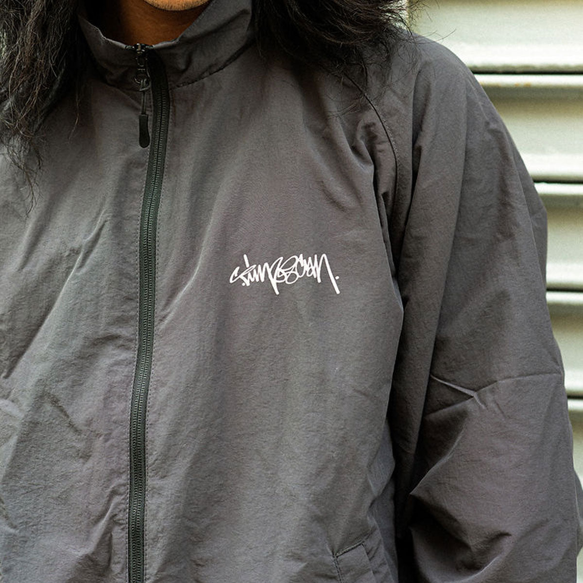 Timescan Script Logo Windbreaker Jacket - Dark Grey image 4