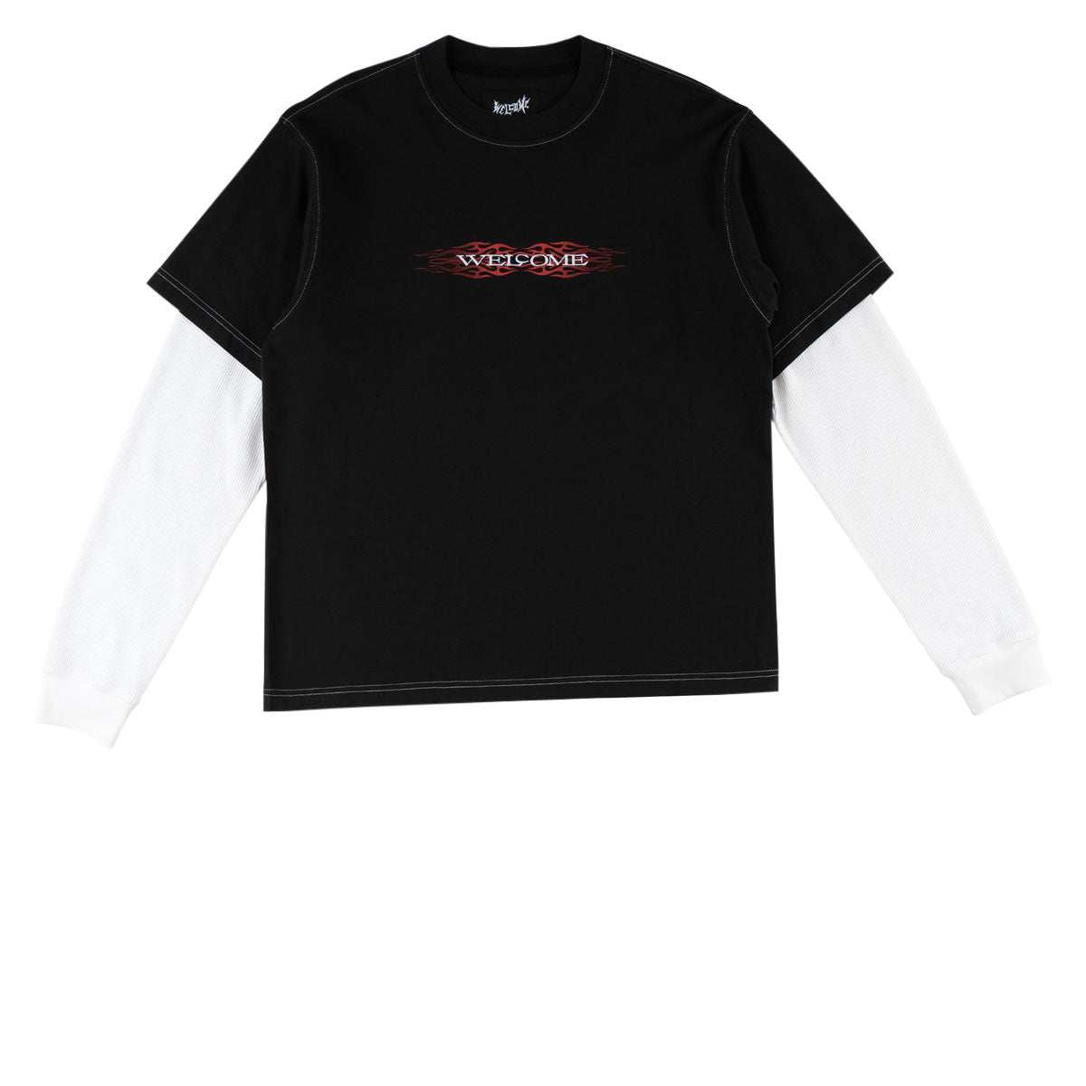 Welcome Brevity Layered Long Sleeve Knit T-Shirt - Black/White image 1