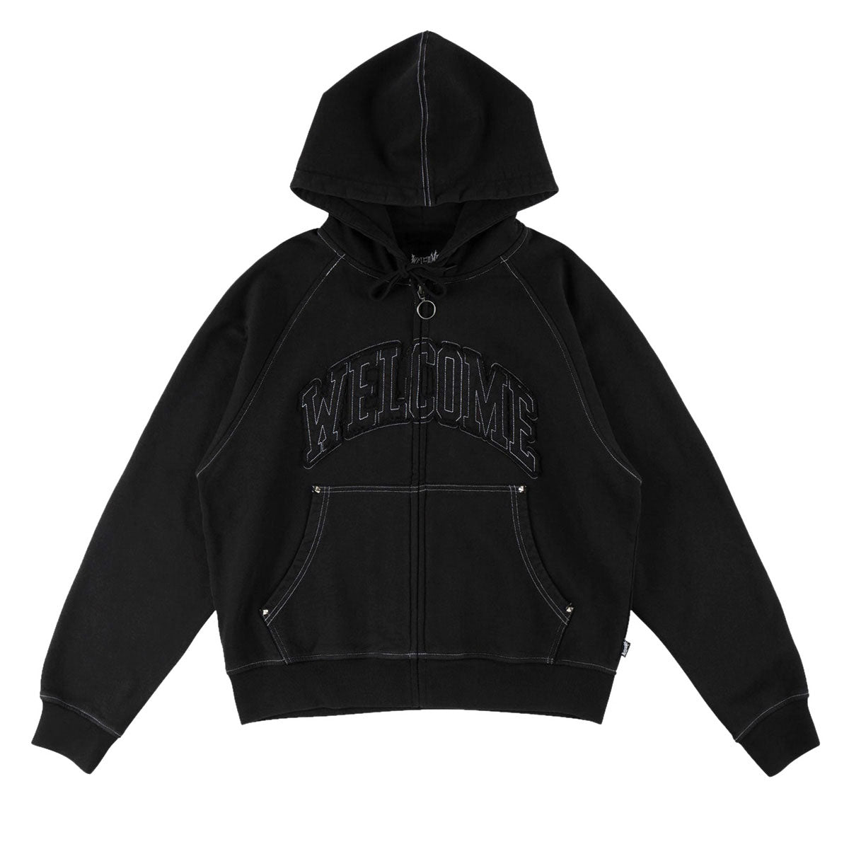 Welcome Kellen Cropped Stud Zip Hoodie - Black/White image 1