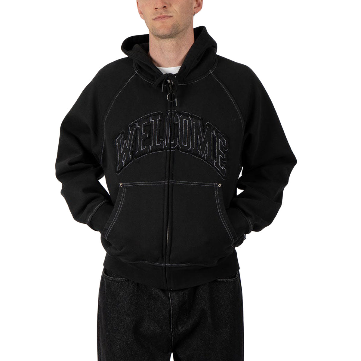 Welcome Kellen Cropped Stud Zip Hoodie - Black/White image 2