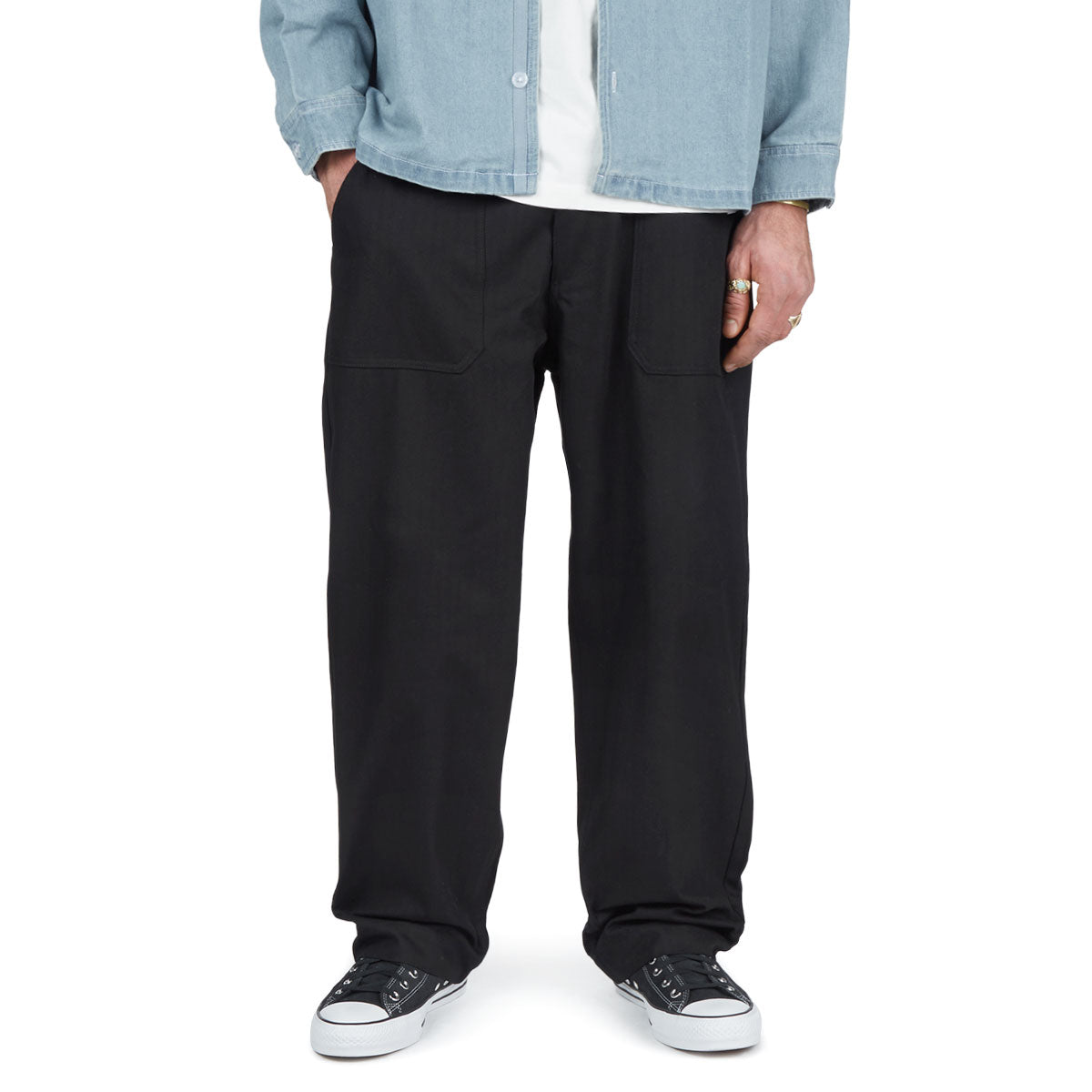 CCS Wide Leg Herringbone Pants - Black image 1