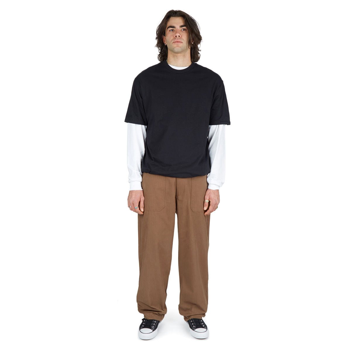 CCS Wide Leg Herringbone Pants - Brown image 3