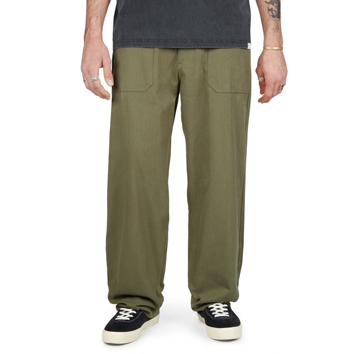CCS Wide Leg Herringbone Pants - Olive image 1