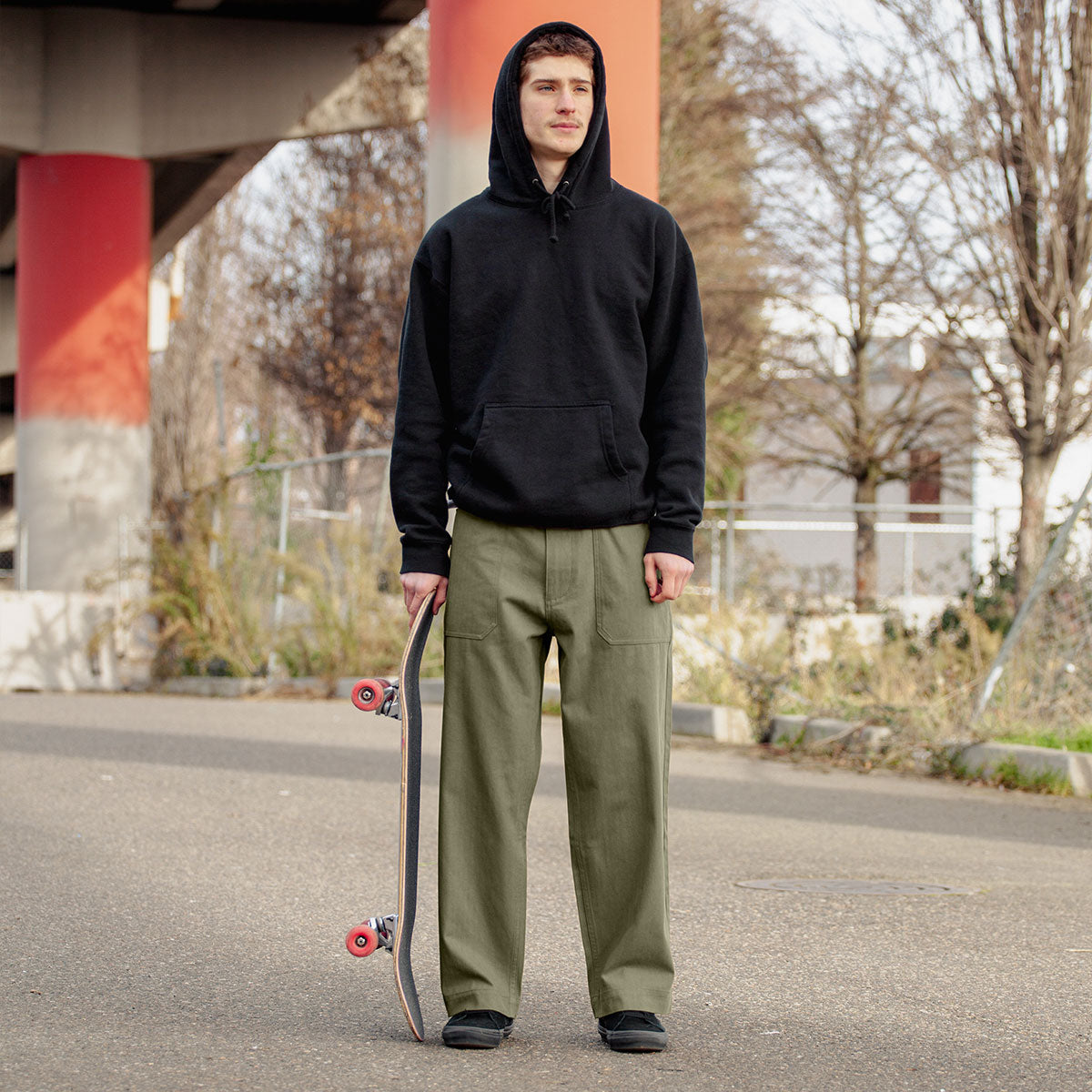 CCS Wide Leg Herringbone Pants - Olive image 2