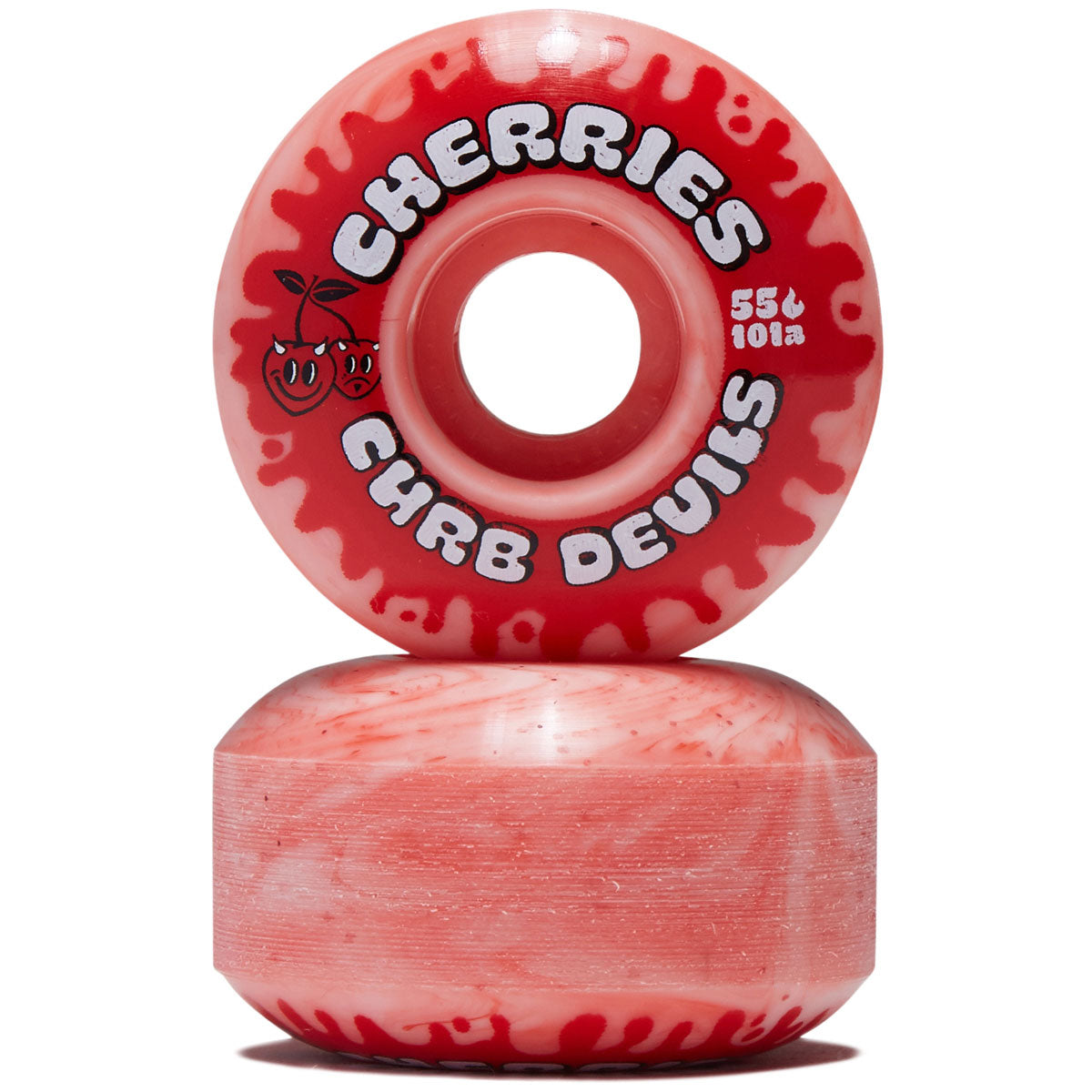 Cherries Curb Devils Classic Shape 101a Skateboard Wheels - Red/White Swirl - 55mm image 2