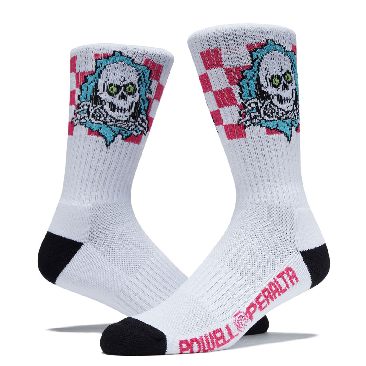 Powell-Peralta Ripper Socks - Blue/Pink/White Checker Stripes image 2