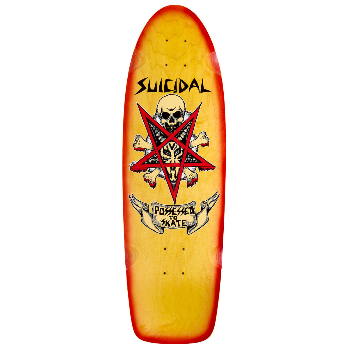 Dogtown x Suicidal Skates Possessed To Skate 70s Classic Skateboard Deck - Yellow Stain/Red Fade - 9.00