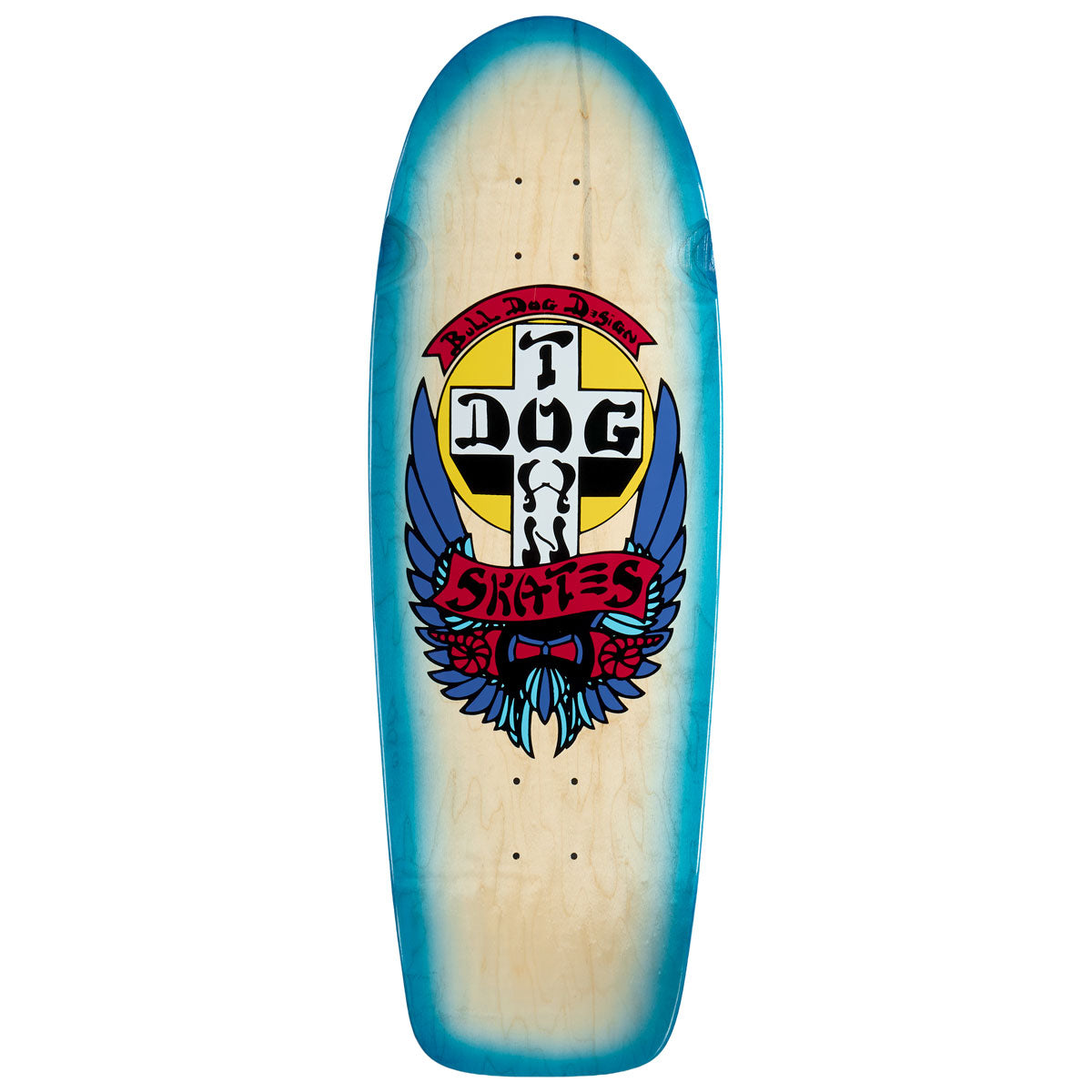 Dogtown Bull Dog OG 70s Rider Skateboard Deck - Natural/Transparent Fluorescent Blue Fade - 10.077