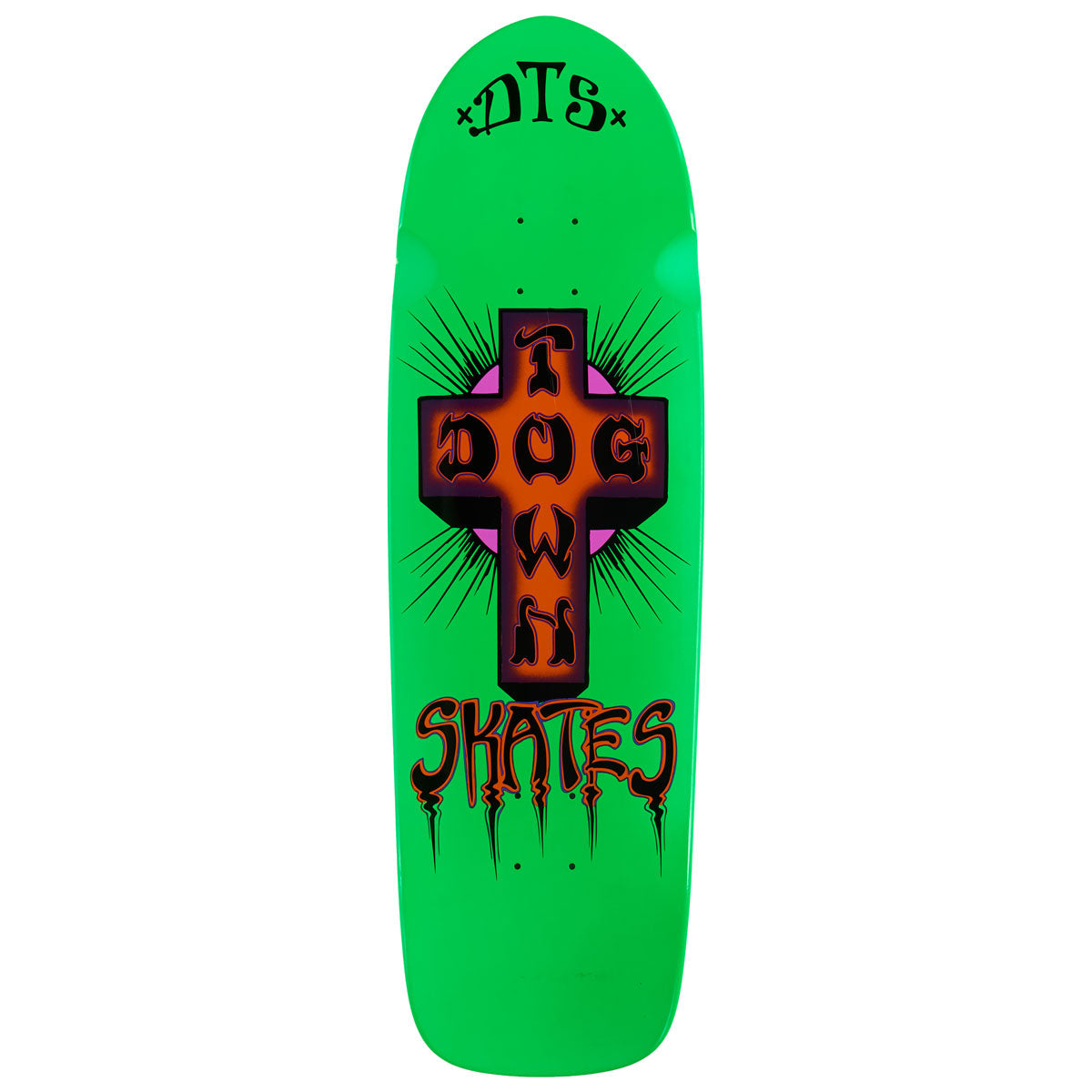 Dogtown Bigger Boy Skateboard Deck - Neon Green/Orange Cross - 9.523