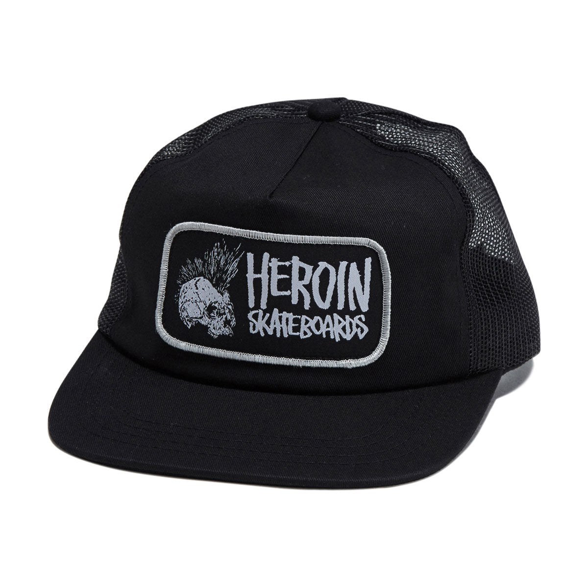 Heroin Punk Skull Trucker Snapback Hat - Black image 1