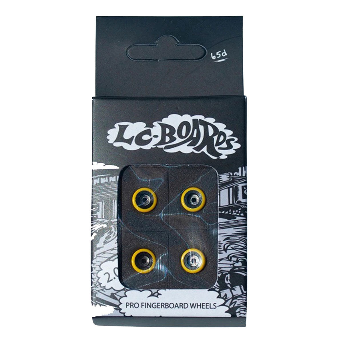LC Boards Dual Core Urethane Pro 65D Fingerboard Wheels - Black/Yellow image 2