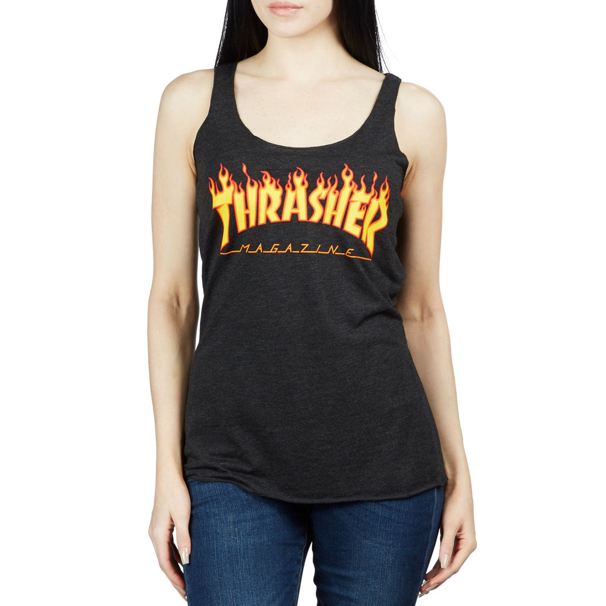 Thrasher Womens Flame Logo Racerback Tank Top - Black image 1