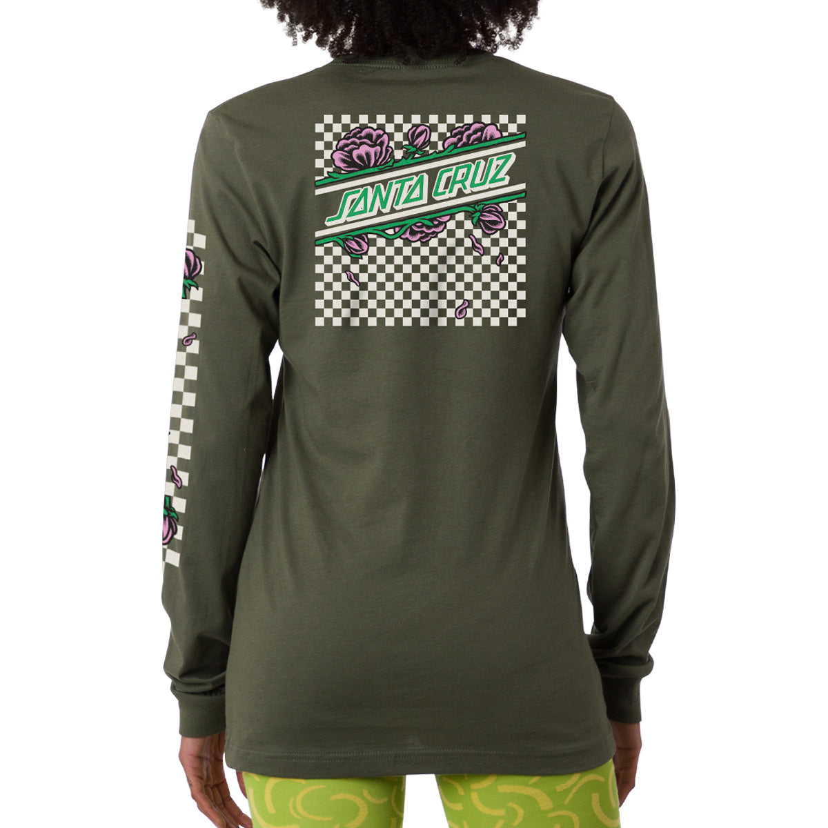Santa Cruz Womens Check Floral Long Sleeve T-Shirt - Military Green