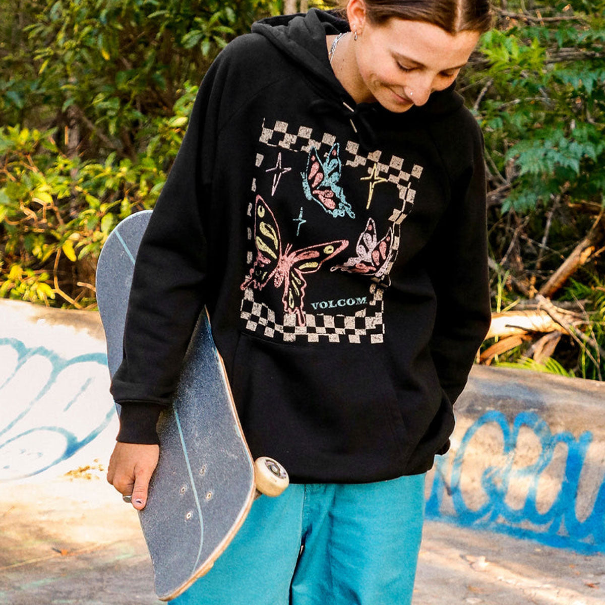 Volcom Womens Truly Stoked Boyfriend Hoodie - Black image 4