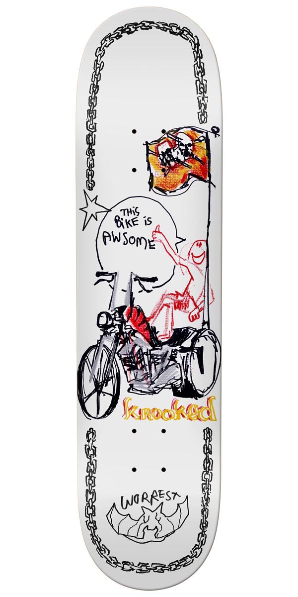 Krooked Worrest Awsome Cycle Skateboard Deck - White - 8.12